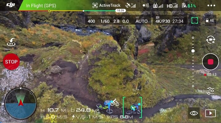 Dzięki systemowi Active Track Phantom 4 Pro Obsidian może podążać za obiektami poruszającymi się z dużą prędkością.